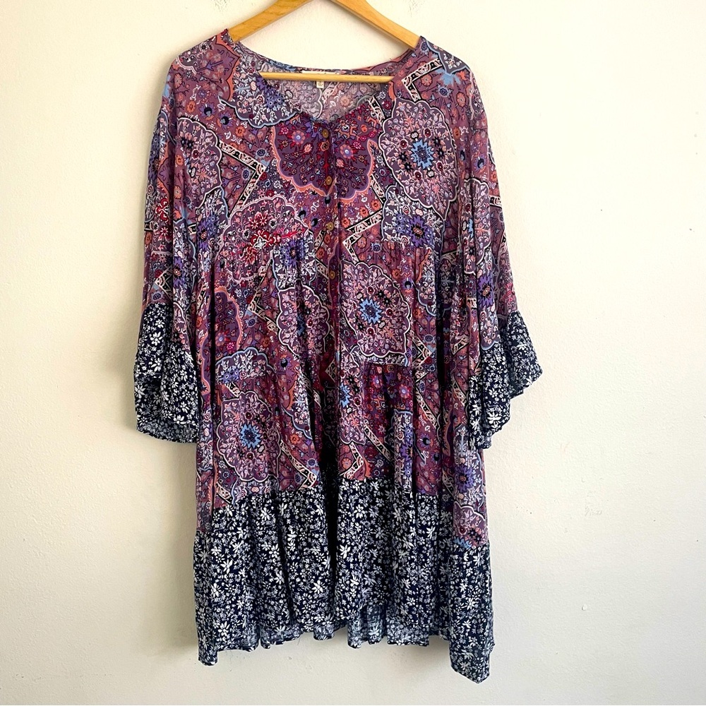 Easel Boho Patchwork Oversized Button Down Tunic … - image 5